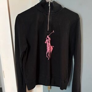 Ralph Lauren Black Quarter Zip with Pink Logo